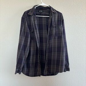 APT 9 purple brown grey plaid flannel shirt button down cotton size large